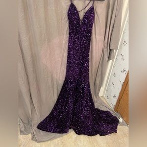 Beaded purple dress with flowy bottom